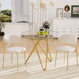 Modern Round Tempered Glass Dining Table With Sturdy Metal Legs For 1 - 4 People - Gold - Furniture Home Direct