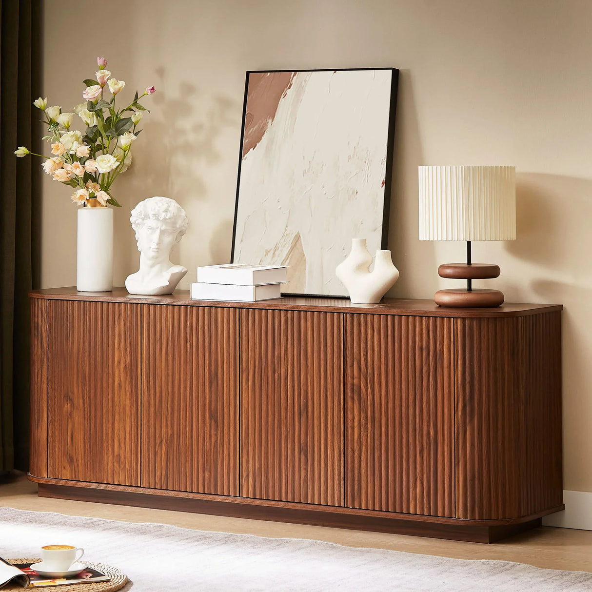 Contemporary Sideboard Storage Cabinet TV Stand With Wave Pattern - Furniture Home Direct