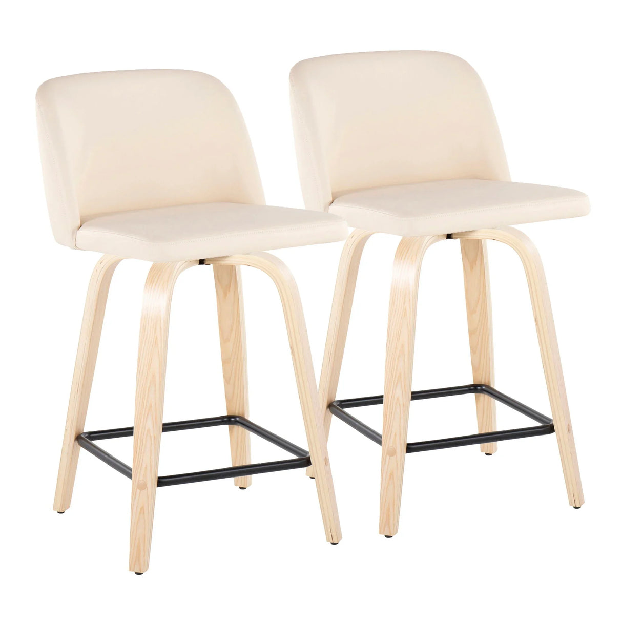 Toriano - Contemporary Modern Design Fixed Height Counter Stool With Swivel With Square Footrest (Set of 2) - Furniture Home Direct