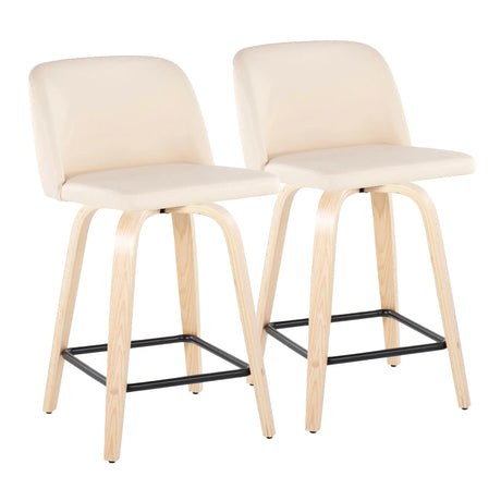 Toriano - Contemporary Modern Design Fixed Height Counter Stool With Swivel With Square Footrest (Set of 2) - Furniture Home Direct