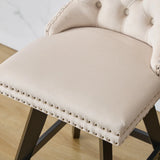 Bar Stools Counter Height Velvet Upholstered Set of 2 Beige - Furniture Home Direct