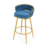Counter Height Bar Stools Pair Tufted Gold Frame Blue - Furniture Home Direct