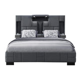 King Bed Upholstered With Panel Headboard Modern Dark Gray - Furniture Home Direct