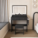 Modern Makeup Vanity Set With Power Outlet, Hair Dryer Holder, And Adjustable Lighting - Furniture Home Direct