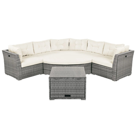 Patio Furniture Set Outdoor Daybed Rattan Sectional With Cushions And Center Table - Furniture Home Direct
