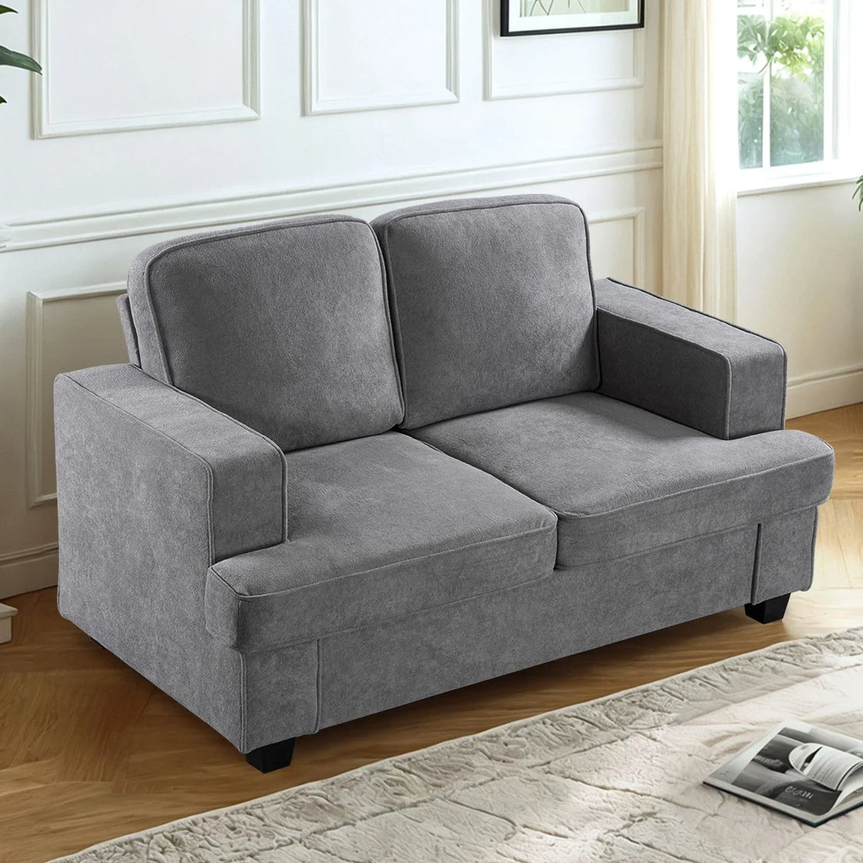 Modern Loveseat, Comfortable 2 Seater Couch With Deep Seating, Loose Back Cushions, Wide Arms - Furniture Home Direct