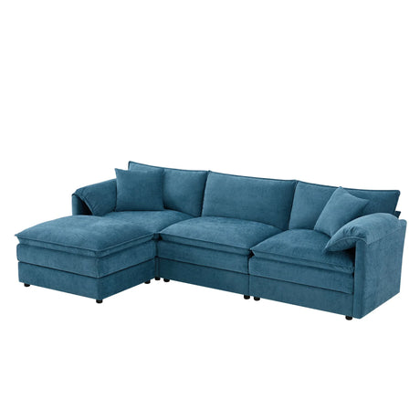Modular Sectional With Deep And Wide Seat, Cloud Couch Set With Double Cushions Sofa With Movable Ottoman - Furniture Home Direct
