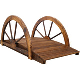 Wooden Garden Bridge Arc Footbridge With Half Wheel Railings Solid Fi - Brown - Furniture Home Direct