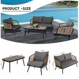 4 Pieces Patio Furniture Set, PE Rattan Wicker With Washable Cushion And Tempered Glass Tabletop, Conversation Furniture For Garden Poolside Balcony - Furniture Home Direct
