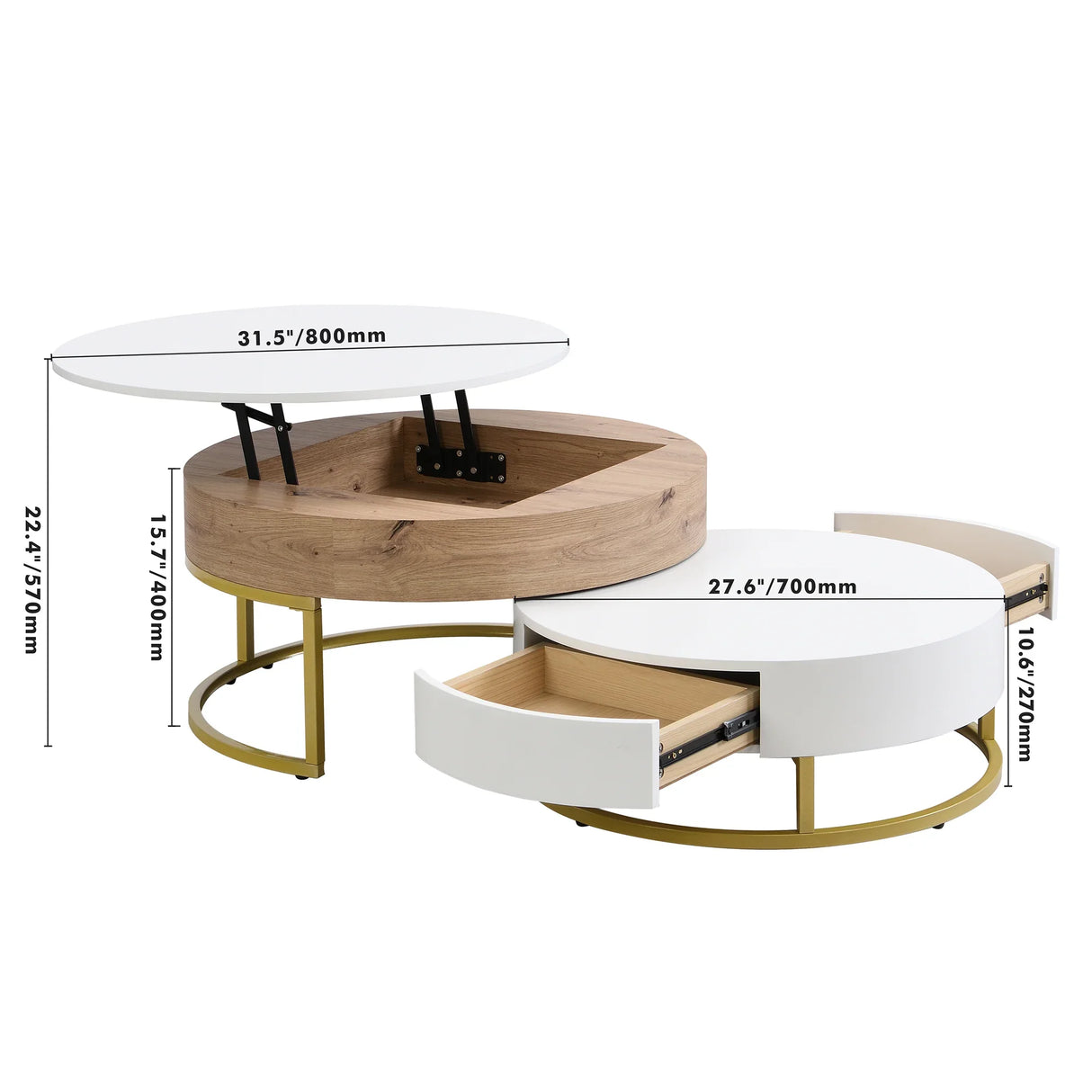 Nesting Coffee Tables Lift Top With 2 Drawers White Natural - Furniture Home Direct