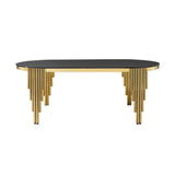 Oval Dining Table With Glass Top And Stainless Steel Base - Furniture Home Direct