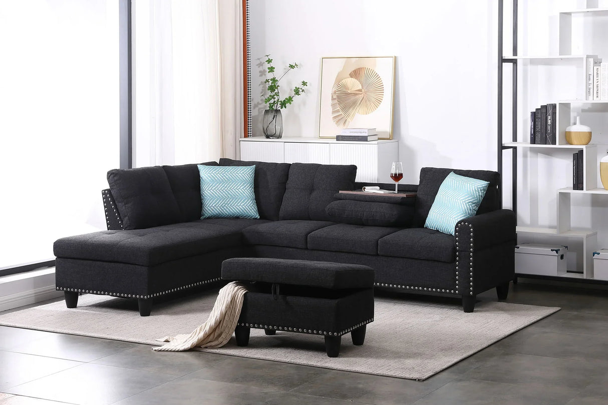 Alger - 98" Wide Left Hand Facing Sofa & Chaise With Ottoman - Furniture Home Direct