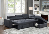 Haris - Fabric Sleeper Sofa Sectional With Adjustable Headrest And Storage Ottoman - Dark Gray - Furniture Home Direct