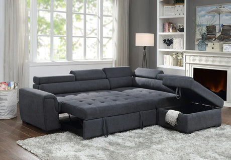 Haris - Fabric Sleeper Sofa Sectional With Adjustable Headrest And Storage Ottoman - Dark Gray - Furniture Home Direct