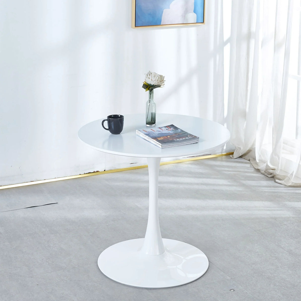 Tulip Table Mid-Century Dining Table With Round MDF Table Top, Pedestal Dining Table, End Table Leisure Coffee Table - Furniture Home Direct