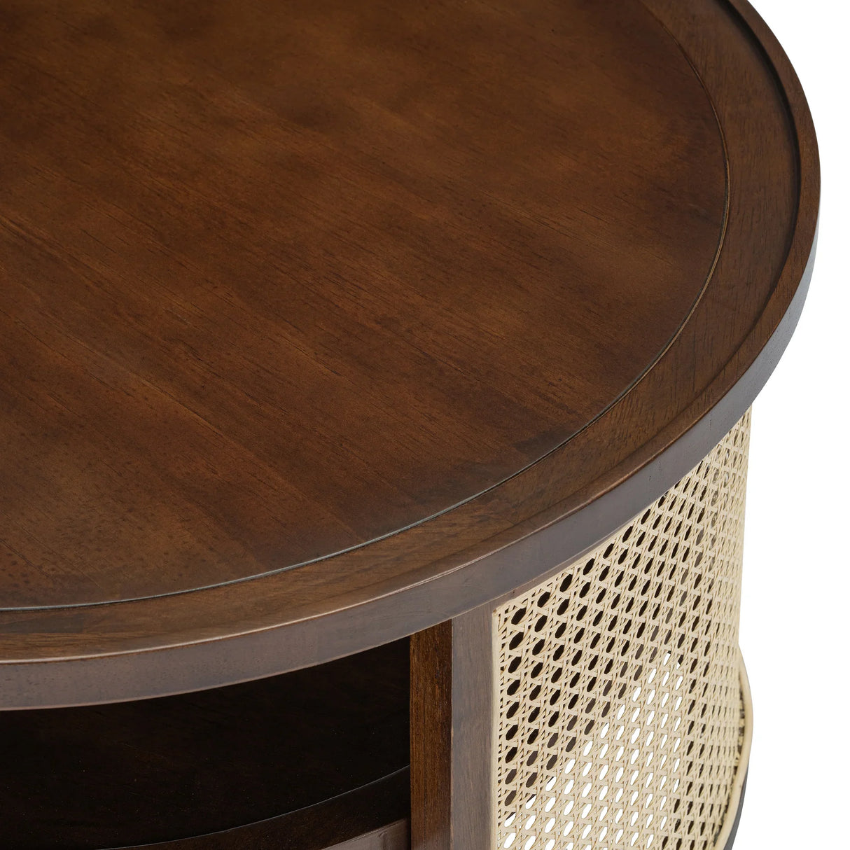 2-Tiered Round Walnut Wood Coffee Table - Furniture Home Direct