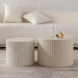 Nesting Coffee Tables Set of 2 Modern Round Soft Beige - Furniture Home Direct