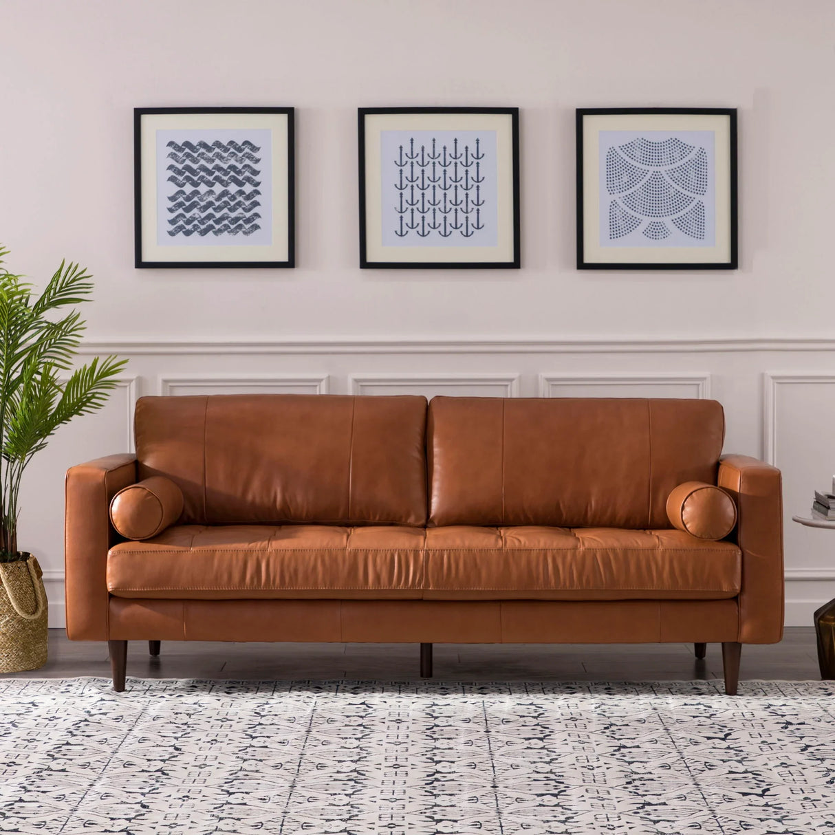 Mid-Century Tufted, Leather Sofa - Furniture Home Direct