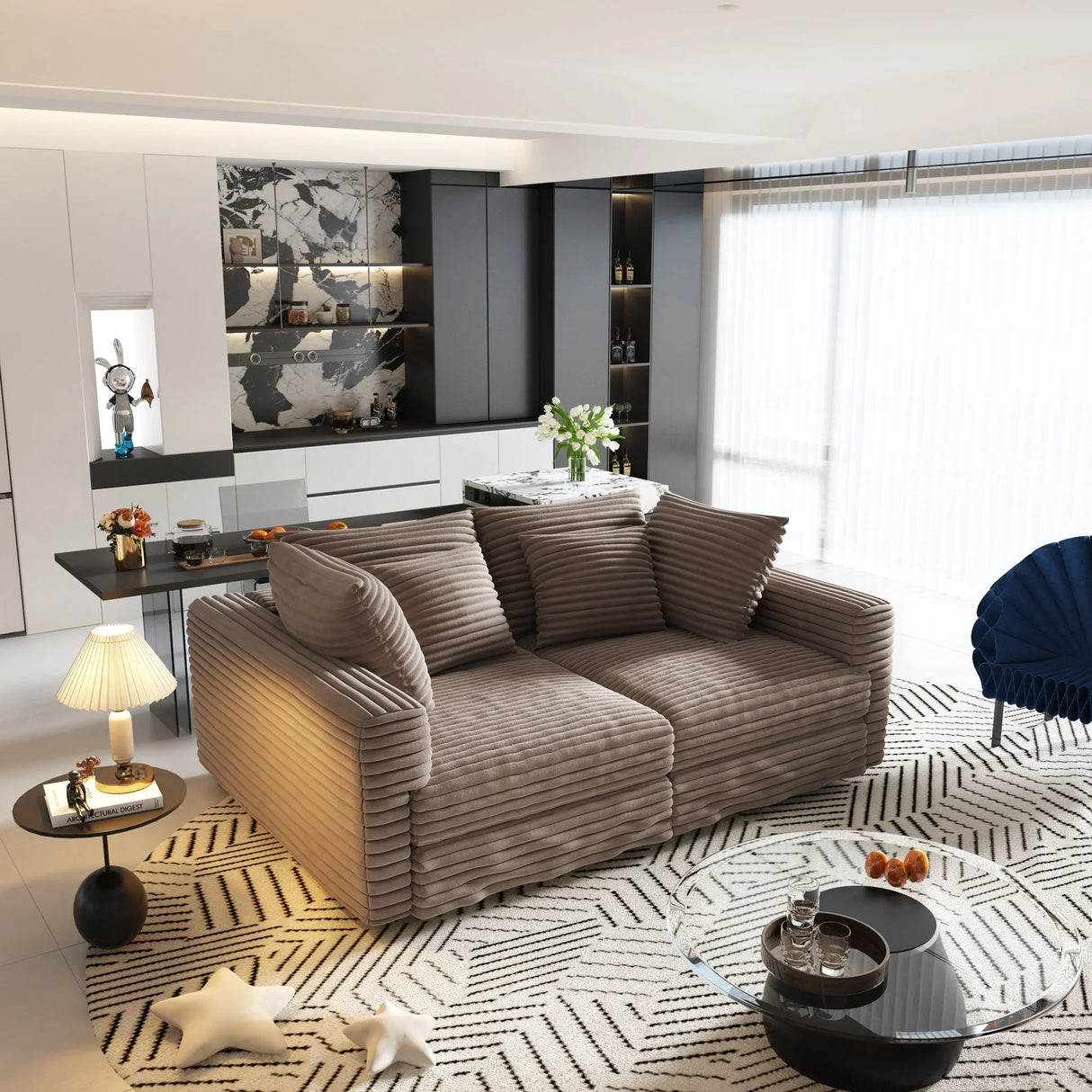 Plush Corduroy 4 Seat Sofa, Modern Comfy Upholstered Sofa Cloud Couch, Deep Seat Couches With Soft Pillows - Furniture Home Direct