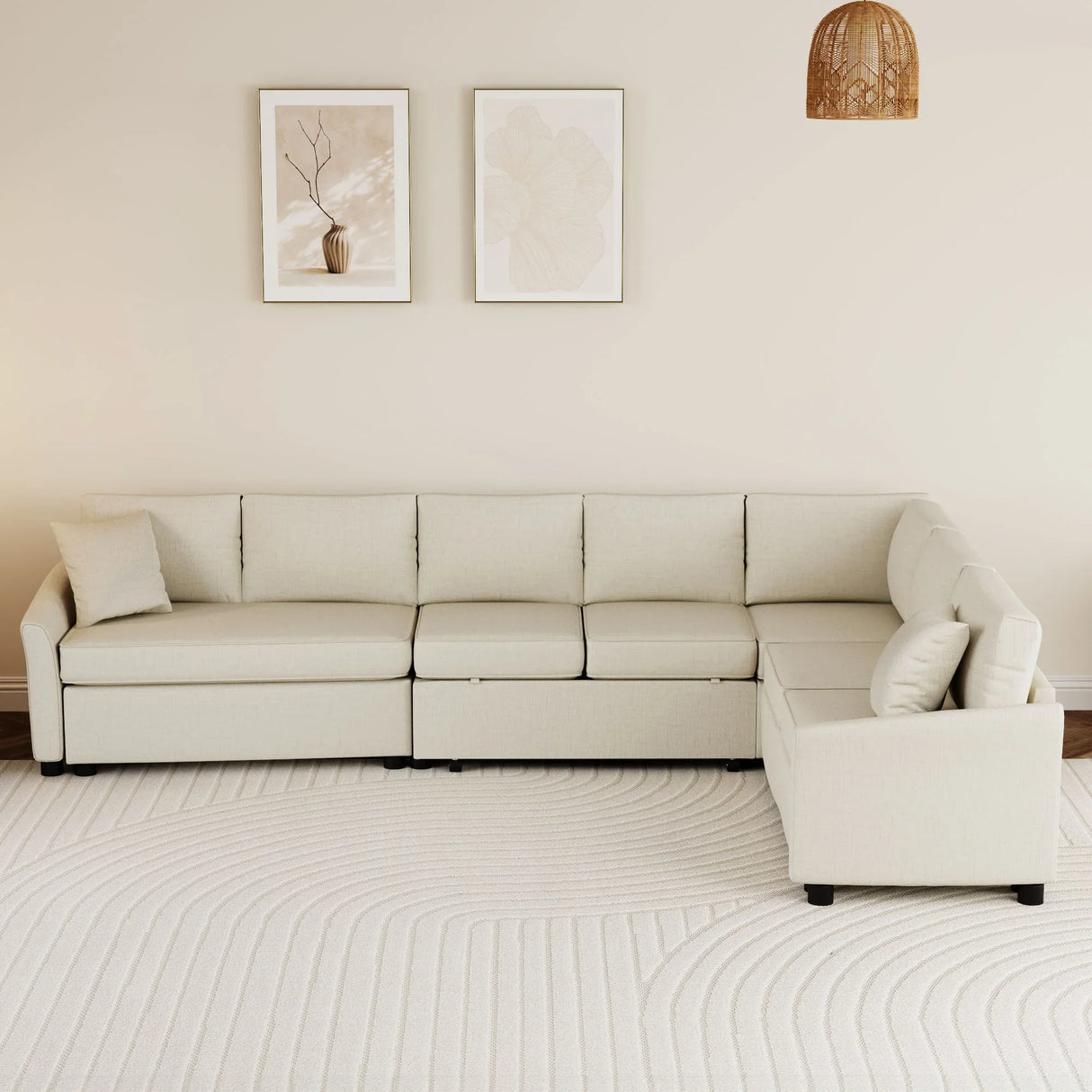 L-Shaped Sofa Convertible Sofa Bed Pull Out Sofa Sleeper With Two Back Pillows, Two USB Ports And Two Power Sockets For Living Room - Furniture Home Direct