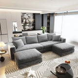 Deep Seat Convertible Sofa With Soft Pillows And Ottomans - Furniture Home Direct