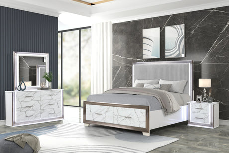 Queen Bed With Marble Pattern Dresser Nightstand White - Furniture Home Direct