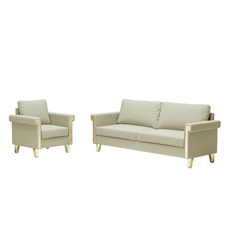 Sofa and Chair Velvet Elegant Living Room Two Piece - Beige - Furniture Home Direct