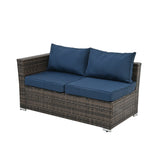 4 Piece Outdoor Sectional Set With Tempered Glass Coffee Table - Blue - Furniture Home Direct