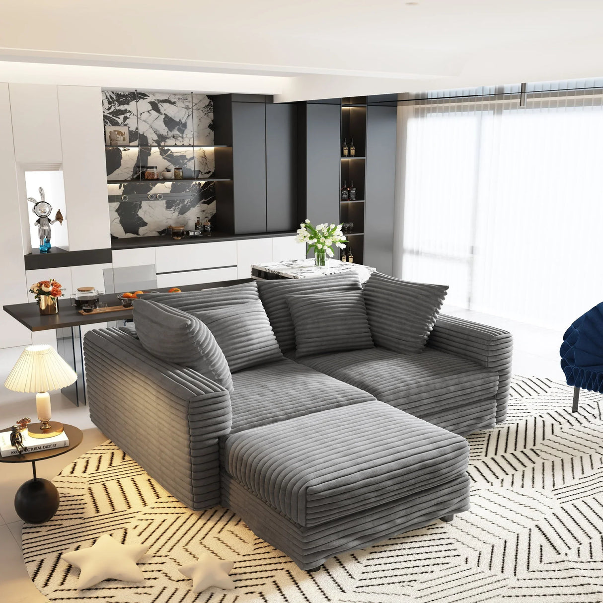 Deep Seat Convertible Sofa With Soft Pillows And Ottomans - Furniture Home Direct