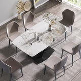 Modern Artificial Stone Pandora White Curved Metal Leg Dining Table, 6 People - Antique White - Furniture Home Direct
