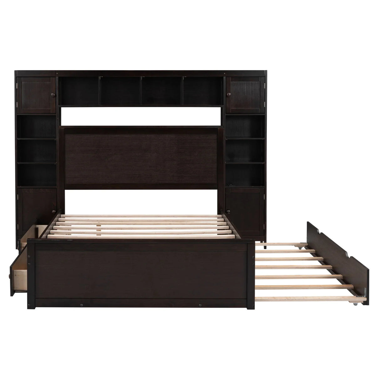 Bed With All In One Cabinet, Shelf And Sockets, Trundle - Furniture Home Direct