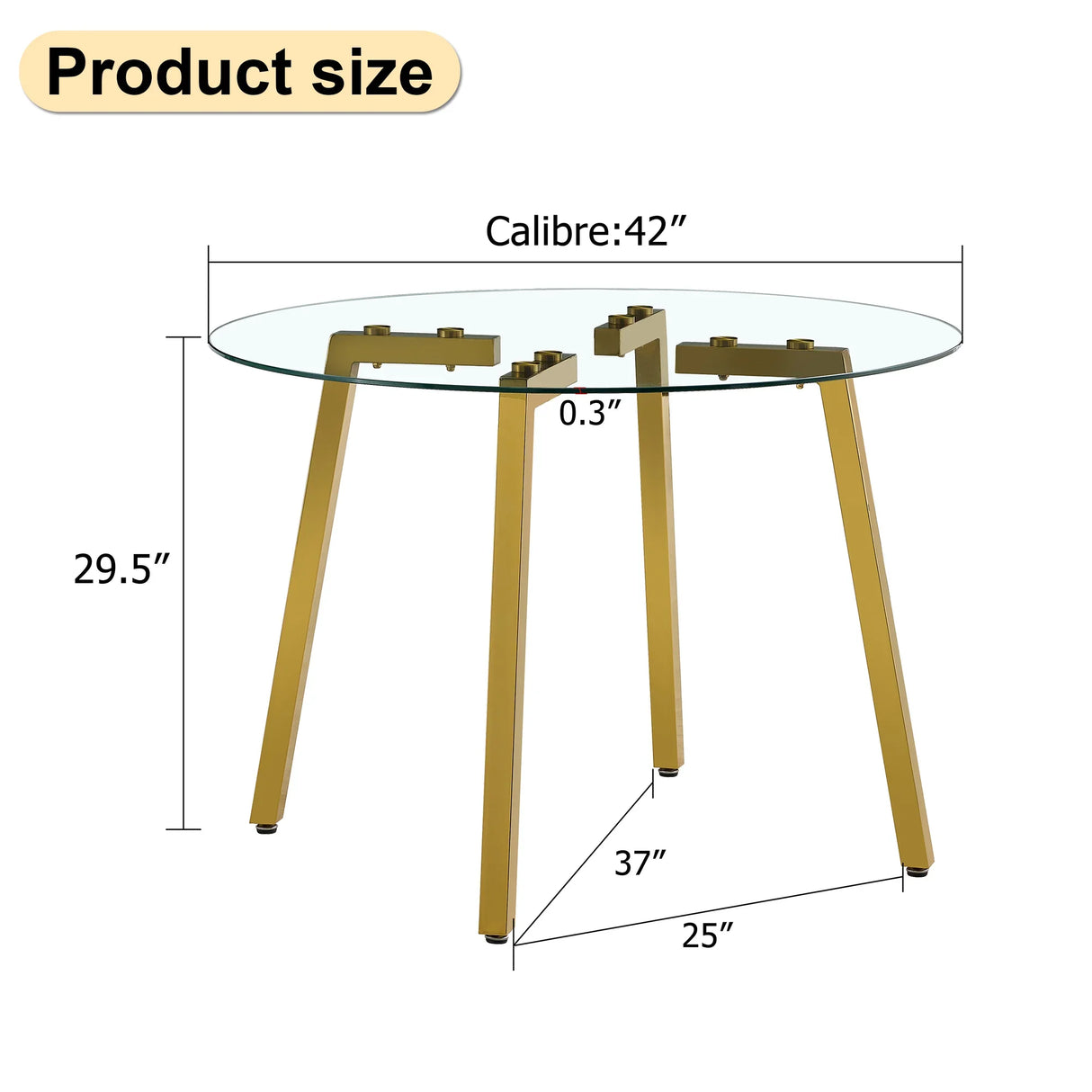 Dining Table Round Glass Top With Gold Legs Transparent - Furniture Home Direct