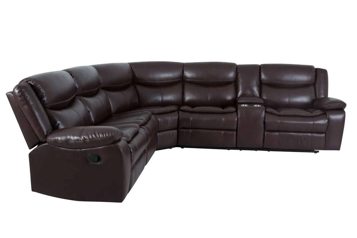 Sectional Sofa Leather Manual Reclining Family Room Brown - Furniture Home Direct