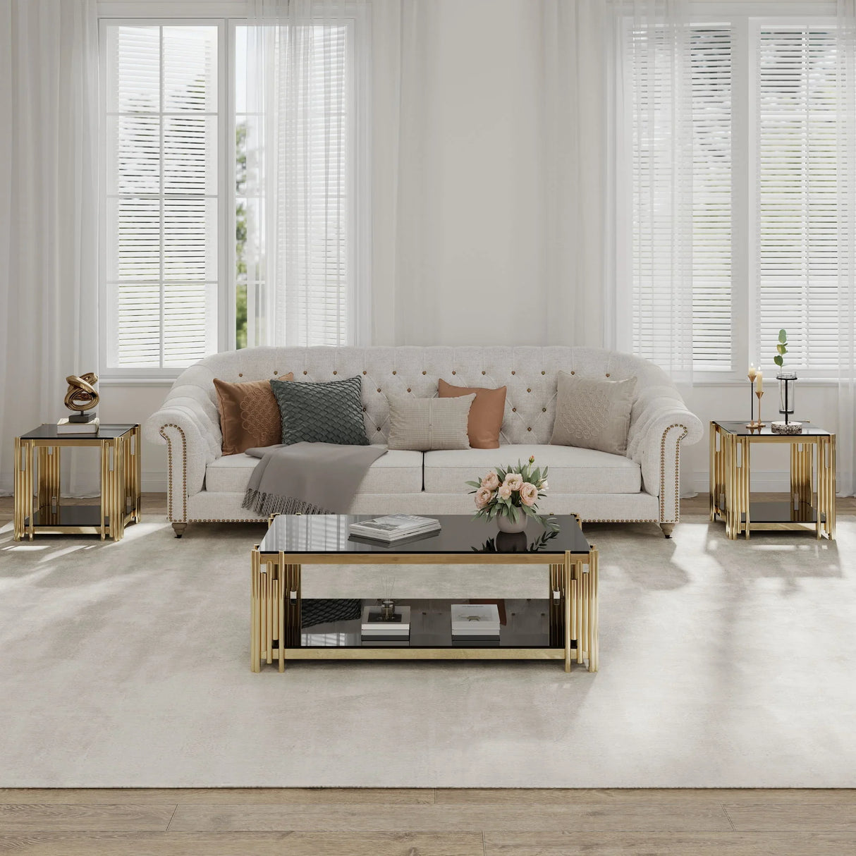 Square End Table With Tempered Glass Top For Living Room - Furniture Home Direct