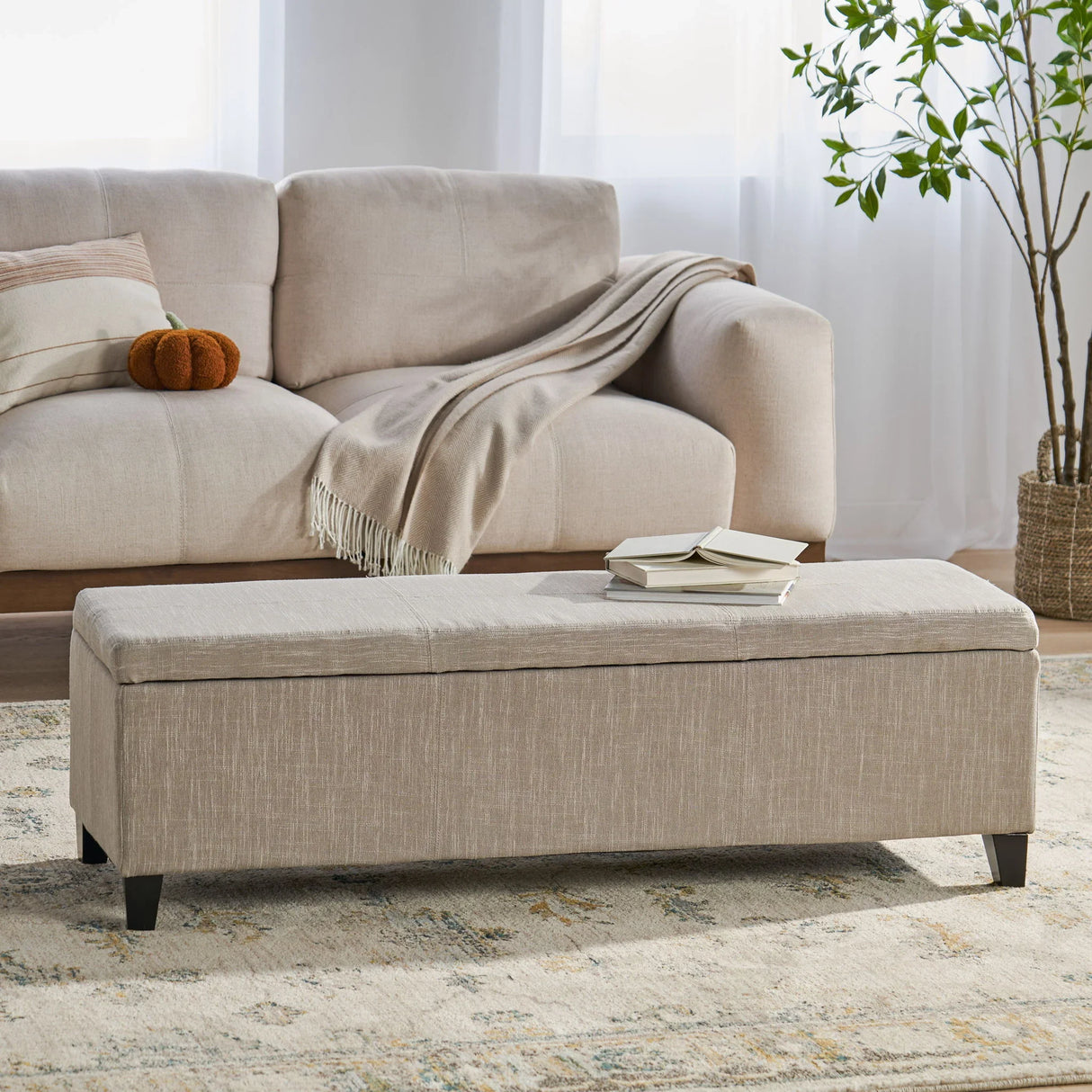 Glouster - Contemporary Storage Ottoman V2 With Upholstered Fabric - Sand