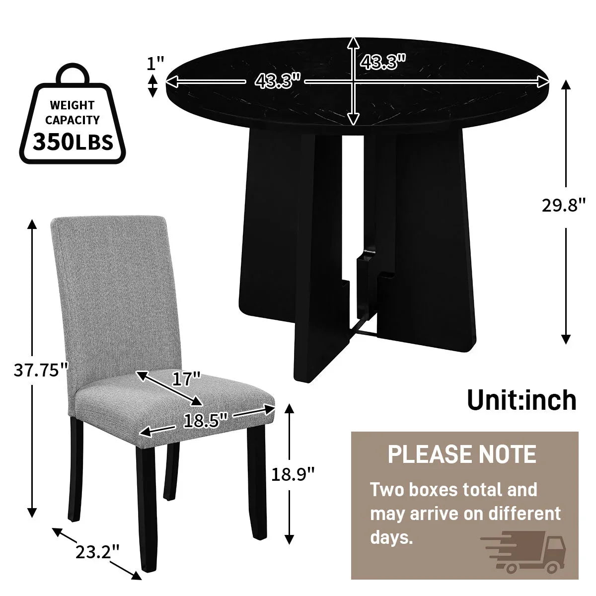 5 Piece Round Dining Table Set, Modern Table And 4 Upholstered Chairs For Dining Room - Furniture Home Direct