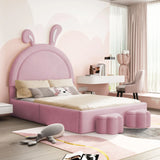 Rabbit Shaped Bed With Storage Stools Upholstered Pink - Furniture Home Direct