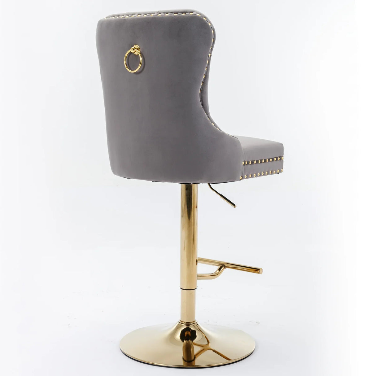Counter Stools Tufted Velvet Back Swivel Gold Base Gray - Furniture Home Direct