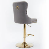 Counter Stools Tufted Velvet Back Swivel Gold Base Gray - Furniture Home Direct