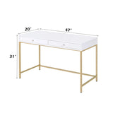 Vanity Desk Gloss Finish With Gold Metal Legs White - Furniture Home Direct