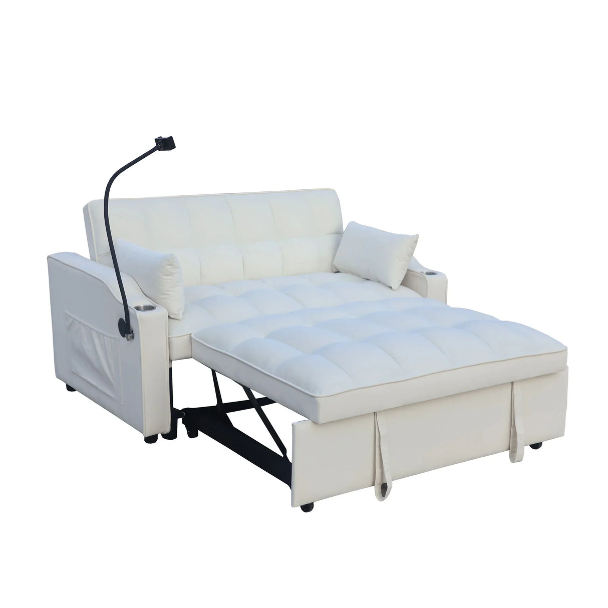 Modern Velvet Loveseat Futon Sofa With Pullout Bed, Adjustable Reclining Backrest, Toss Pillows - Furniture Home Direct
