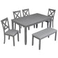6 Pieces Kitchen Dining Set, Rectangular Wooden Dining Table With 4 Chairs And A Bench - Furniture Home Direct