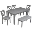 6 Pieces Kitchen Dining Set, Rectangular Wooden Dining Table With 4 Chairs And A Bench - Furniture Home Direct