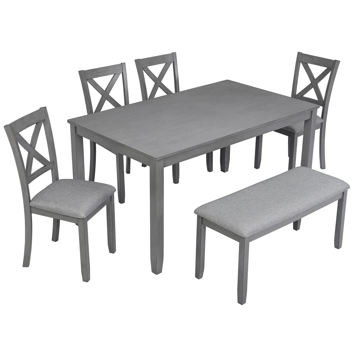 6 Pieces Kitchen Dining Set, Rectangular Wooden Dining Table With 4 Chairs And A Bench - Furniture Home Direct