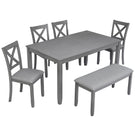 6 Pieces Kitchen Dining Set, Rectangular Wooden Dining Table With 4 Chairs And A Bench - Furniture Home Direct
