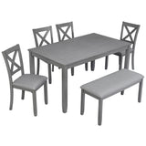 6 Pieces Kitchen Dining Set, Rectangular Wooden Dining Table With 4 Chairs And A Bench - Furniture Home Direct