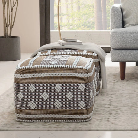 Mapleton - Outdoor / Indoor Pouf - Beige Gray / White - Furniture Home Direct