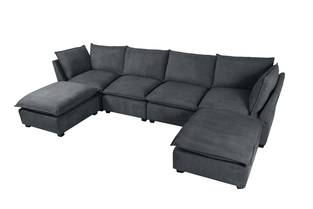 130" Linen Modular Sectional with Two Ottomans - Gray - Furniture Home Direct