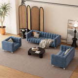 Modern 3-Living Room Set Including Sofa, love seat and Chair with solid wood legs, buttoned tufted backrest - Blue - Furniture Home Direct
