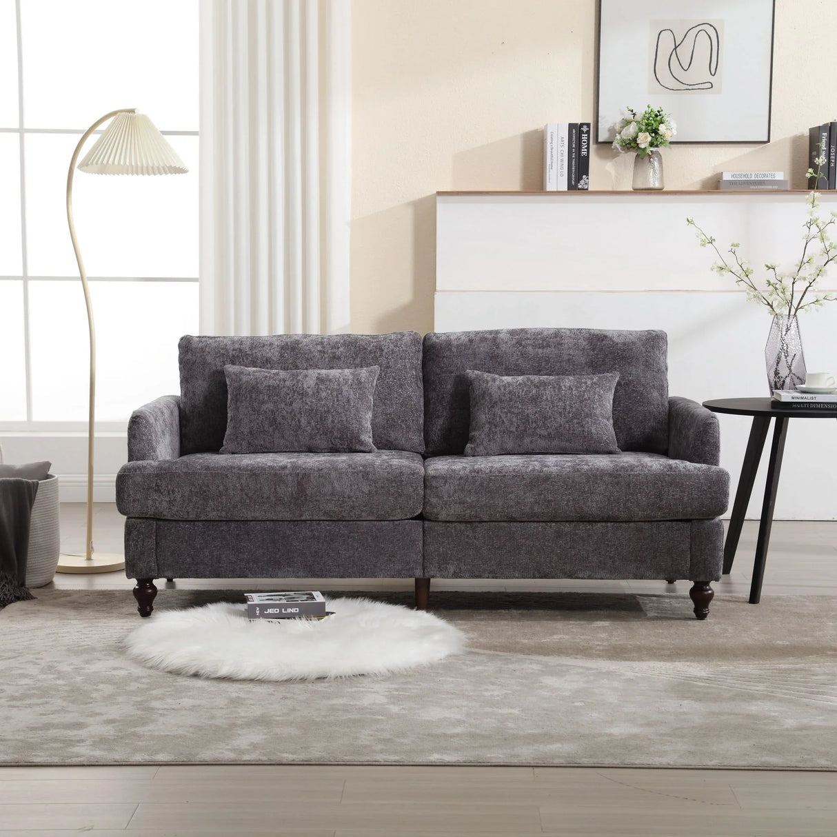 Mid Century Modern Chenille Fabric Loveseat Sofa, 2 Seat Upholstered Couch